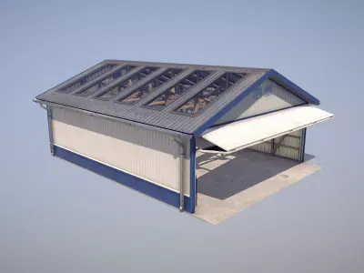 Airfield Hangar 12m Vr2 BLUE Low-poly 3D model
