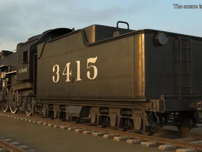 Vintage Steam Locomotive ATSF 3415 Rigged for Cinema 4D 3D model buy
