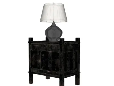 Industrial Style Nightstand with Metallic Lamp 3D model