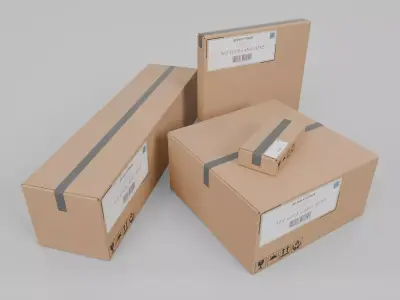 Mixed Size Cardboard Boxes - Rigged and Customizable Set 3D Model Pack
