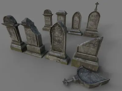 Cemetery gravestone set 1 Low-poly 3D model