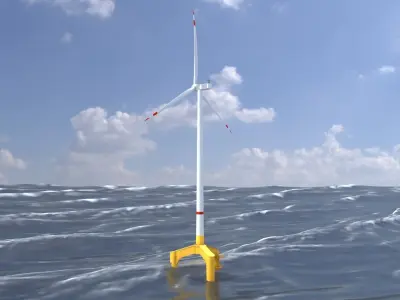 Wind turbine with tripile offshore foundation E-175 DR-172 m Low-poly 3D model