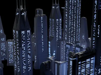 Sci-fi Buildings Kitbash with materials - Futuristic Cyberpunk 3D model