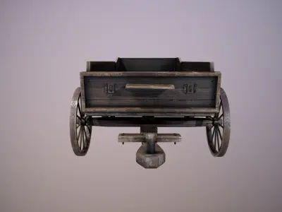 Wooden cart Low-poly 3D model 14
