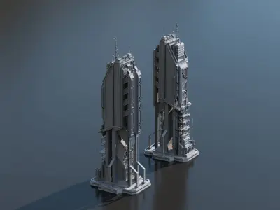 Scifi building tower skyscraper Low-poly 3D model