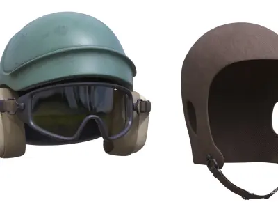 Flight Deck Technician Helmet with Goggles Green Used 3D model