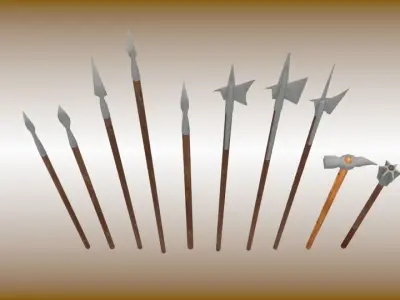 Medieval polearm set Low-poly 3D model