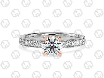 Ring 219 Round shape milgrain pave set with Gems 3D print model