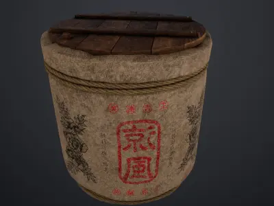Lowpoly Traditional Japanese Sake Barrel  Low-poly 3D model