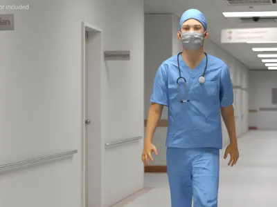  Operating Room Doctor T Pose Blue Rigged 