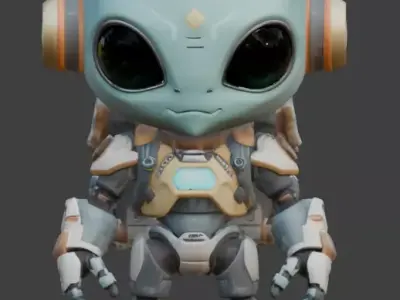 Stylized Chibi Cyber-Brain Robot 3D Model Low-poly 3D model