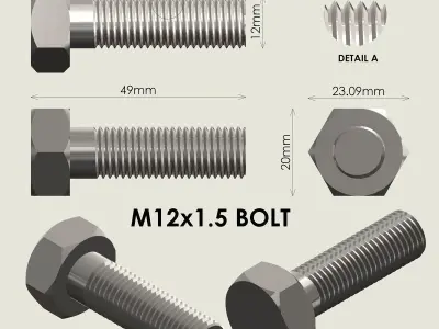M12 Bolt and Nut 3D print model