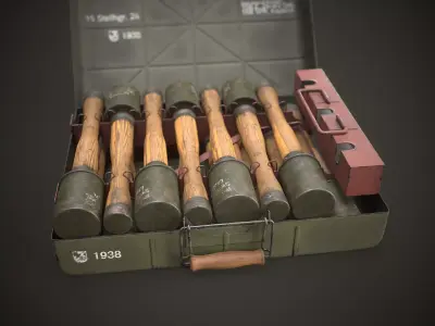 Game Ready Model 24 Stielhandgranate Stick Grenade with Case Low-poly 3D model
