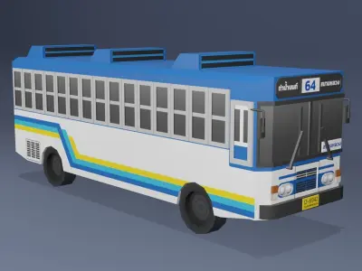 Blue Thai bus Low poly v04 Low-poly 3D model