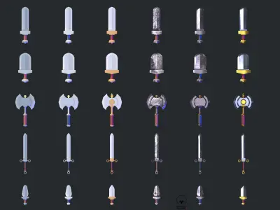 Cartoon Medieval melee weapons ultimate pack for games   kit Low-poly 3D model