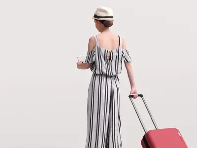 Humano Traveling Woman with hat suitcase and phone 2206-4 3D model