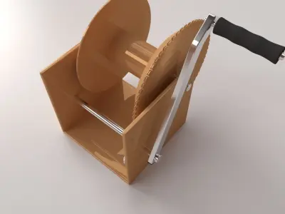 Winch wooden reel with handle 3D model