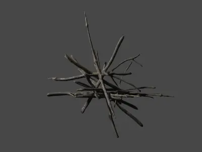 PBR bark ball scatter sticks heap Low-poly 3D model