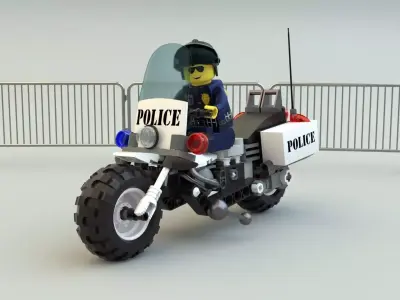 Lego Officer and Police motorcycle Low-poly 3D model