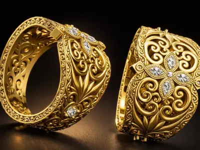 Vintage Ornamental Statement Ring 3D Model - Diamond Jewelry STL 3D print model