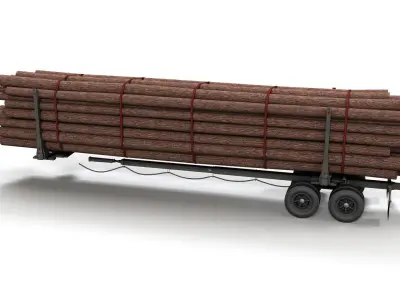 Log trailer Low-poly 3D model