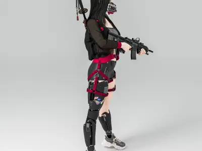 Fully armed female warrior standing 3D model