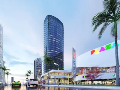 Commercial street building Shopping center Business buildings 3D model
