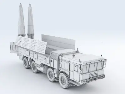 Iskander M military truck with missiles 3D model