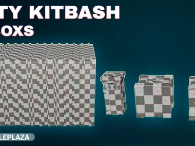 7 sci-fi boxes  Low-poly 3D model