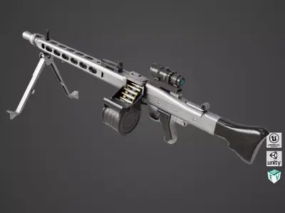 Machine Gun 08 Silver All PBR Unity UE Textures Low-poly 3D model