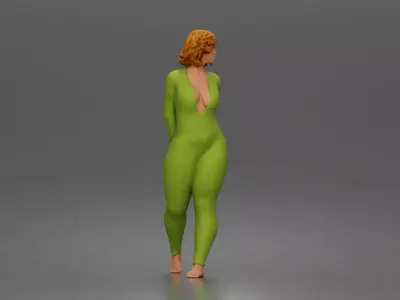 Woman walks away glancing back wearing romper pajama 3D print model