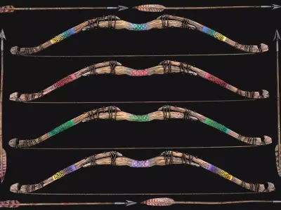 Medieval Wooden Bow Weapon Set Low-poly 3D model