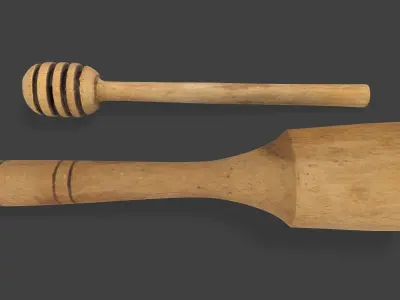 Wooden Kitchen Utensils Low-poly 3D model