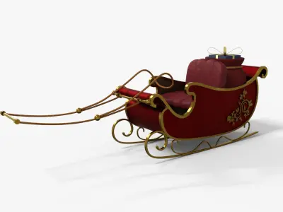 Santa Claus Sleigh With Gift Low-poly 3D model