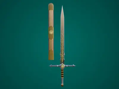 Fantasy Sword 06 Game-Ready PBR Unity UE V-Ray Textures Included Low-poly 3D model