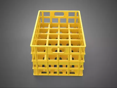 YELLOW STACKABLE EMPTY BOTTLE CARRIER PLASTIC CRATE BOX STORAGE 3D model