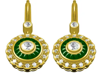 Antique Round and Baguette Diamond Art Deco Earring 3D print model