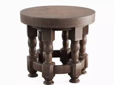 Wooden Round Table 02 Low-poly 3D model