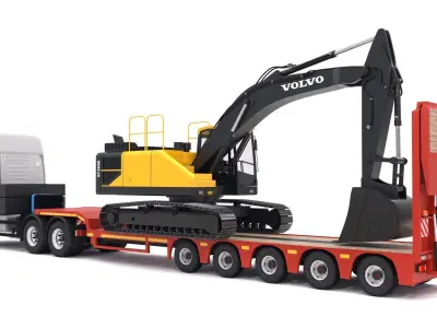Iveco S-WAY Tractor and Lowboy Trailer with Excavator Volvo 3D model