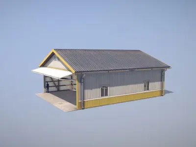 Airfield Hangar 12m Vr2 YELLOW Low-poly 3D model