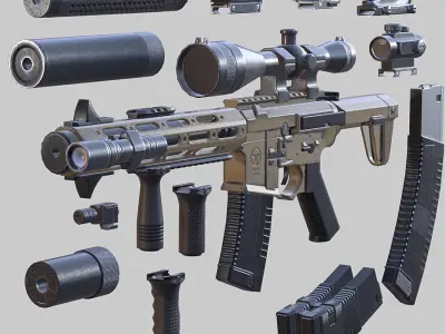 3DRT - AAC Honey Badger PDW assault rifle Low-poly 3D model