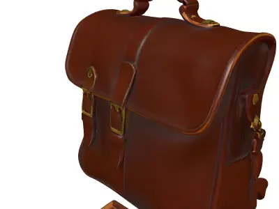 Vintage Leather Satchel Bag with Book Low-poly 3D model