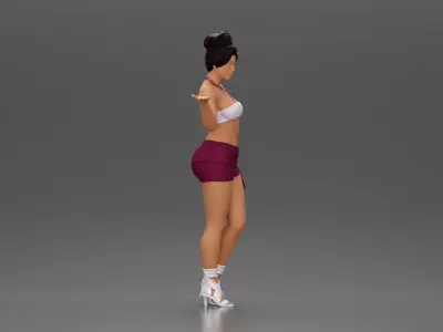 Woman striking a playful pose with one hand lifted 3D print model