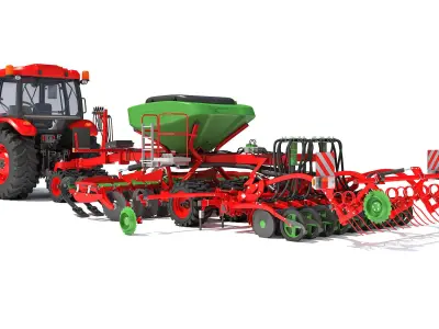 Tractor with Seed Drill 3D model 12