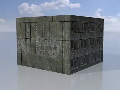 Old military barrack version 1 ruin 1 Low-poly 3D model