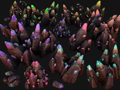 Crystals Gems Ore Mine and Caves Dungeons Resource Pack Low-poly 3D model