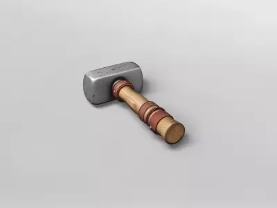 Rustic Blacksmith Hammer with Wooden Handle 3D model