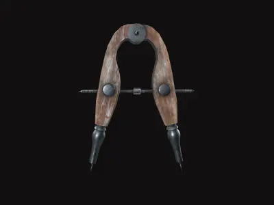 Medieval Wooden Compass Low-poly 3D model