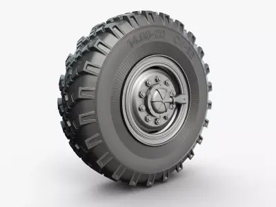 Ural-375 Truck Wheel High-Poly 3D model