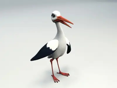 cartoon stork Low-poly 3D model